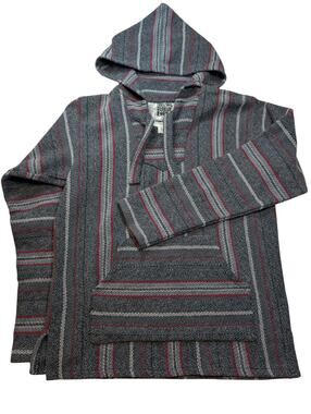 NWOT Original Senor Lopez Baja Hoodie Men's Size M Colorful Striped Woven Poncho